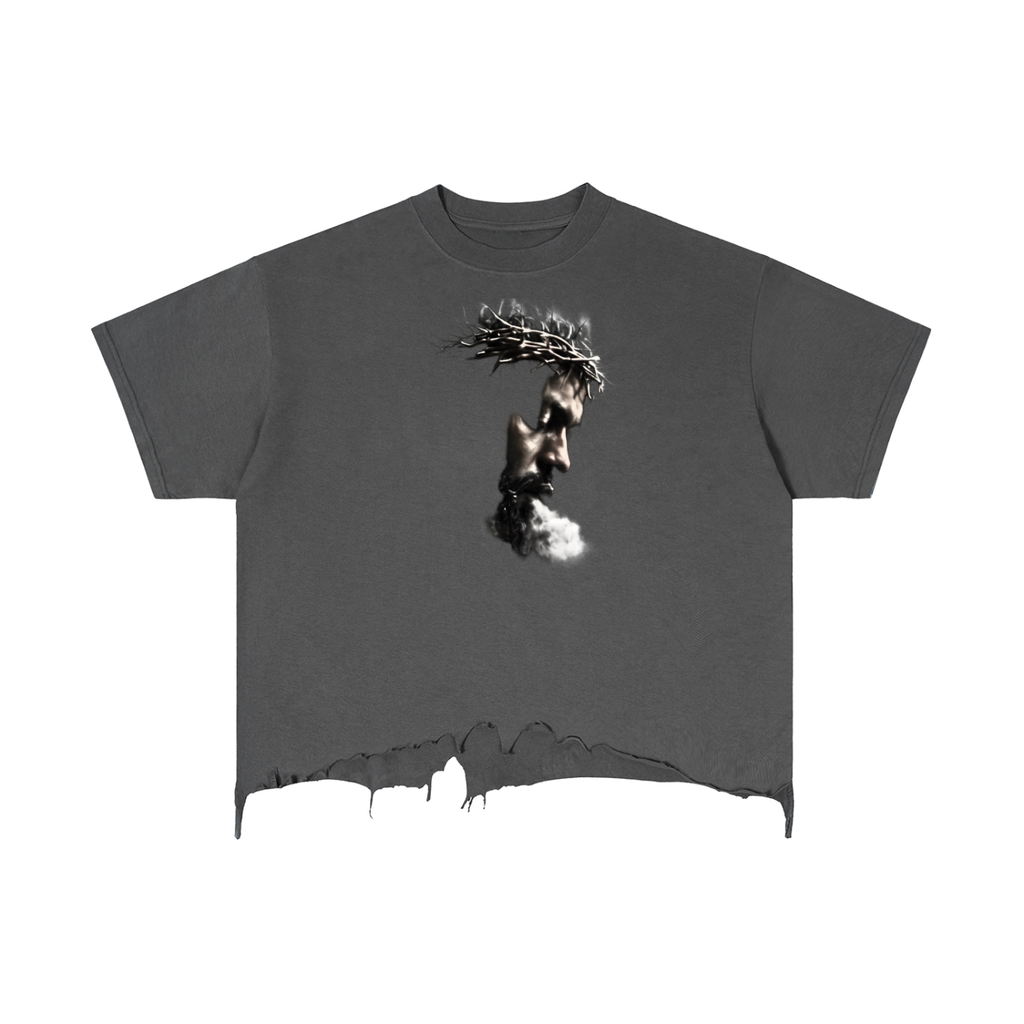 Bronze Vintage Wash Boxy Distressed Hem T-Shirt
